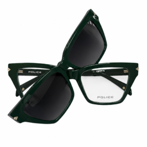 ÓCULOS DE GRAU POLICE UPLT03 VERDE COM CLIP-ON SOLAR